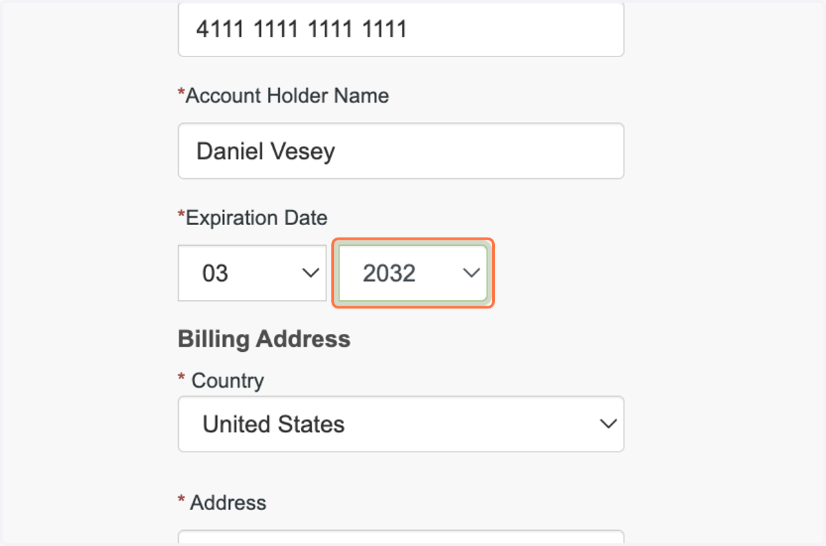 Credit / Debit Card expiration mm / yyyy