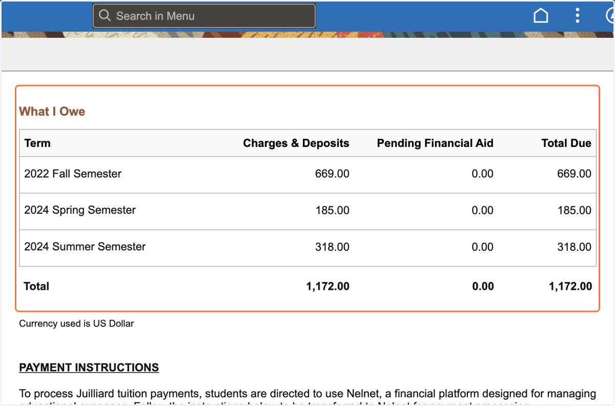 Your tuition breakdown by semester will display here.