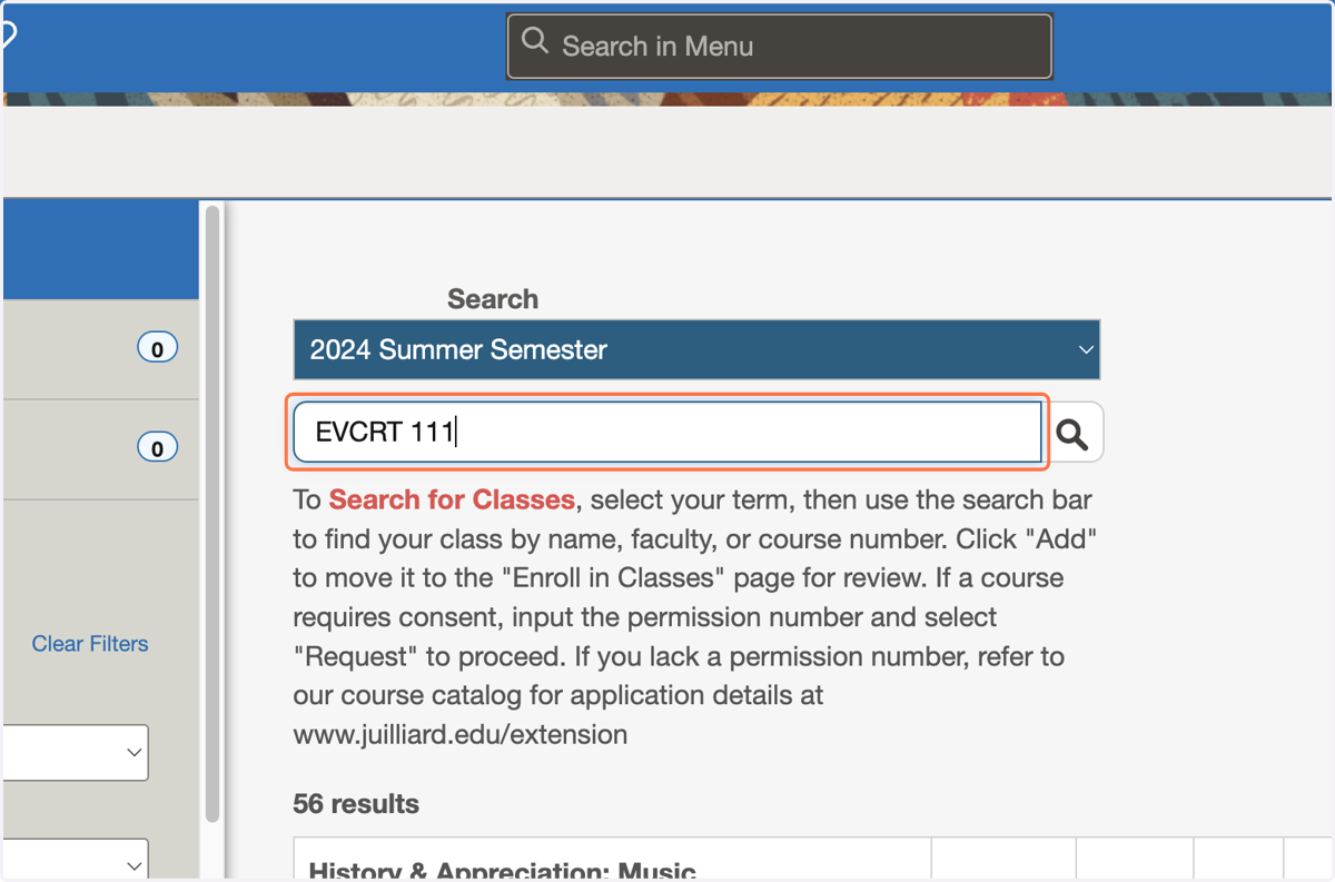 Locate your class by course number (ex: EVCRT 111)...