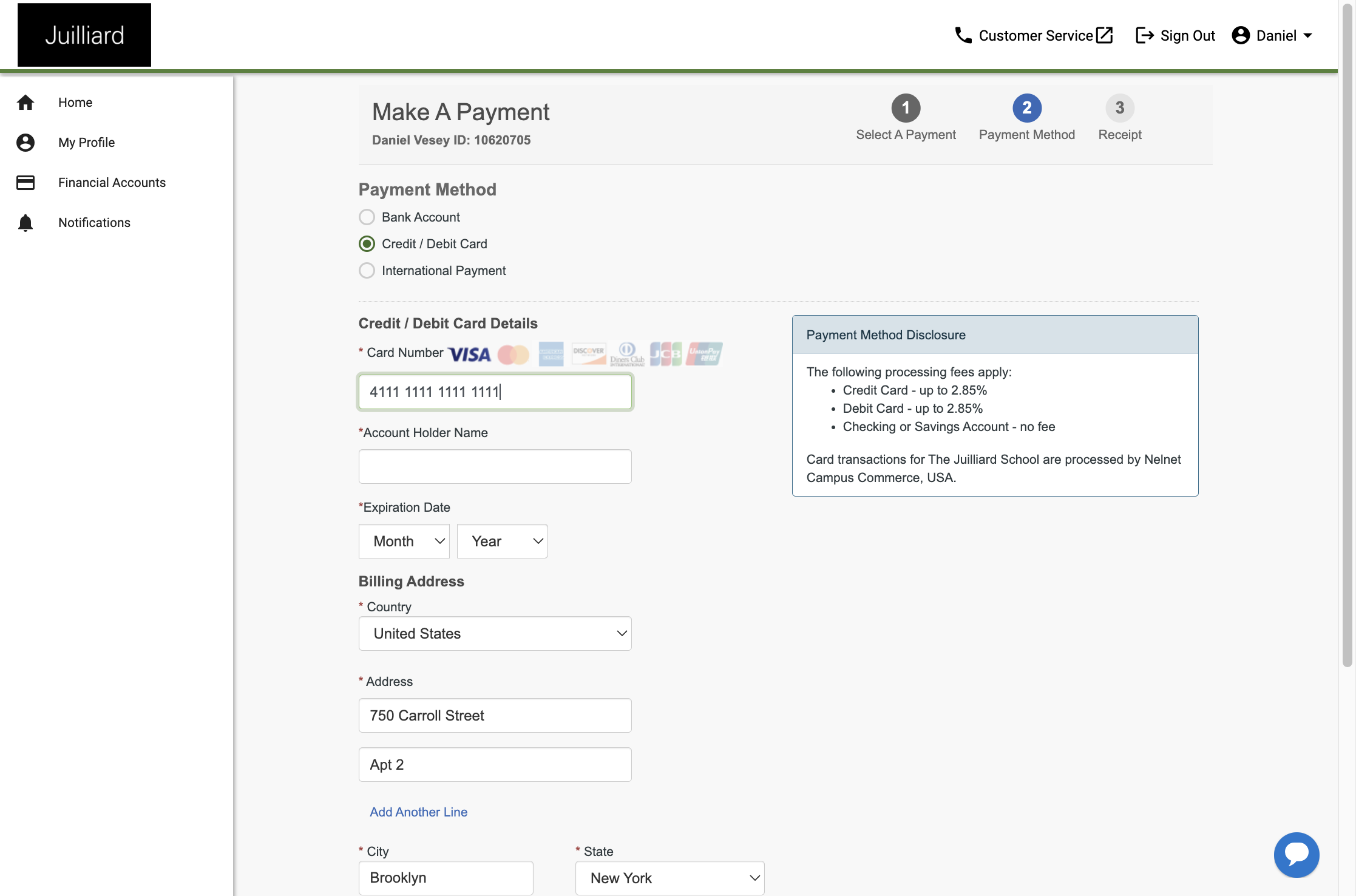 Input your credit / debit card number