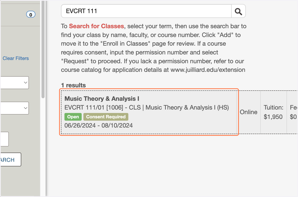 Click on desired class for enrollment.