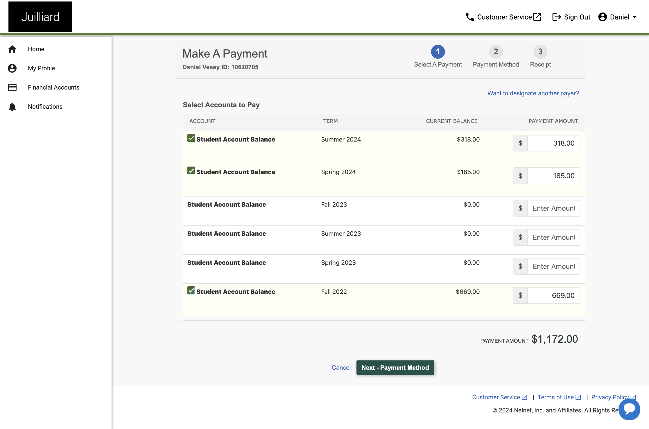 Click on Next - Payment Method
