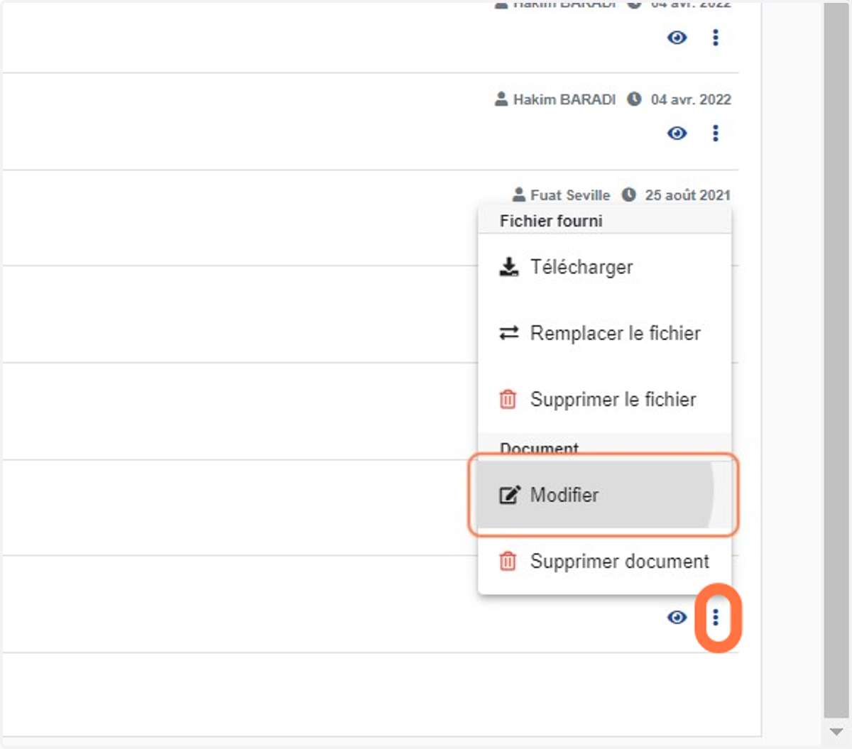 Pour modifier votre document, cliquer sur les 3 points à droite de l'œil puis sur "Modifier"