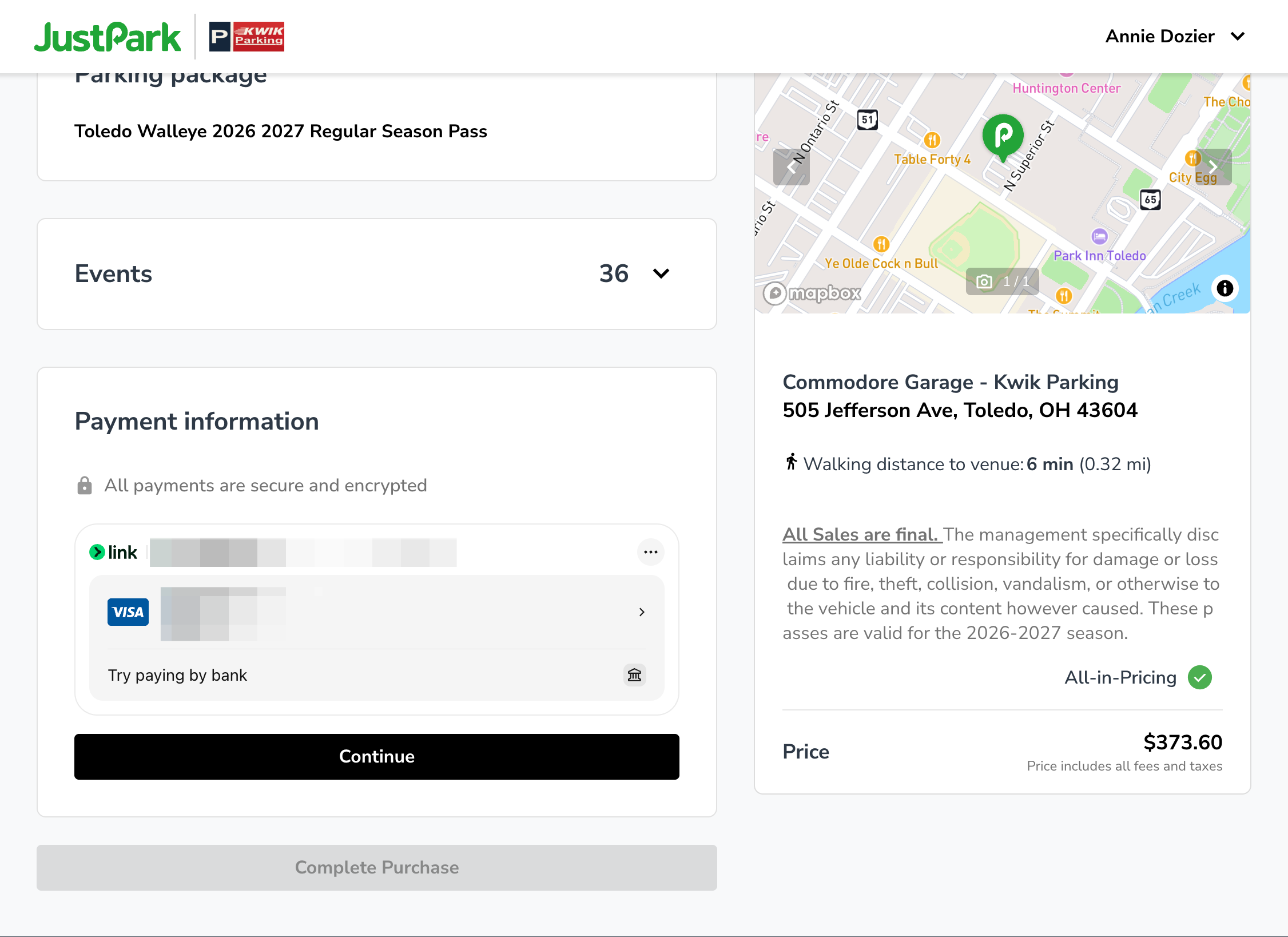 Once your payment information is in, select CONTINUE.