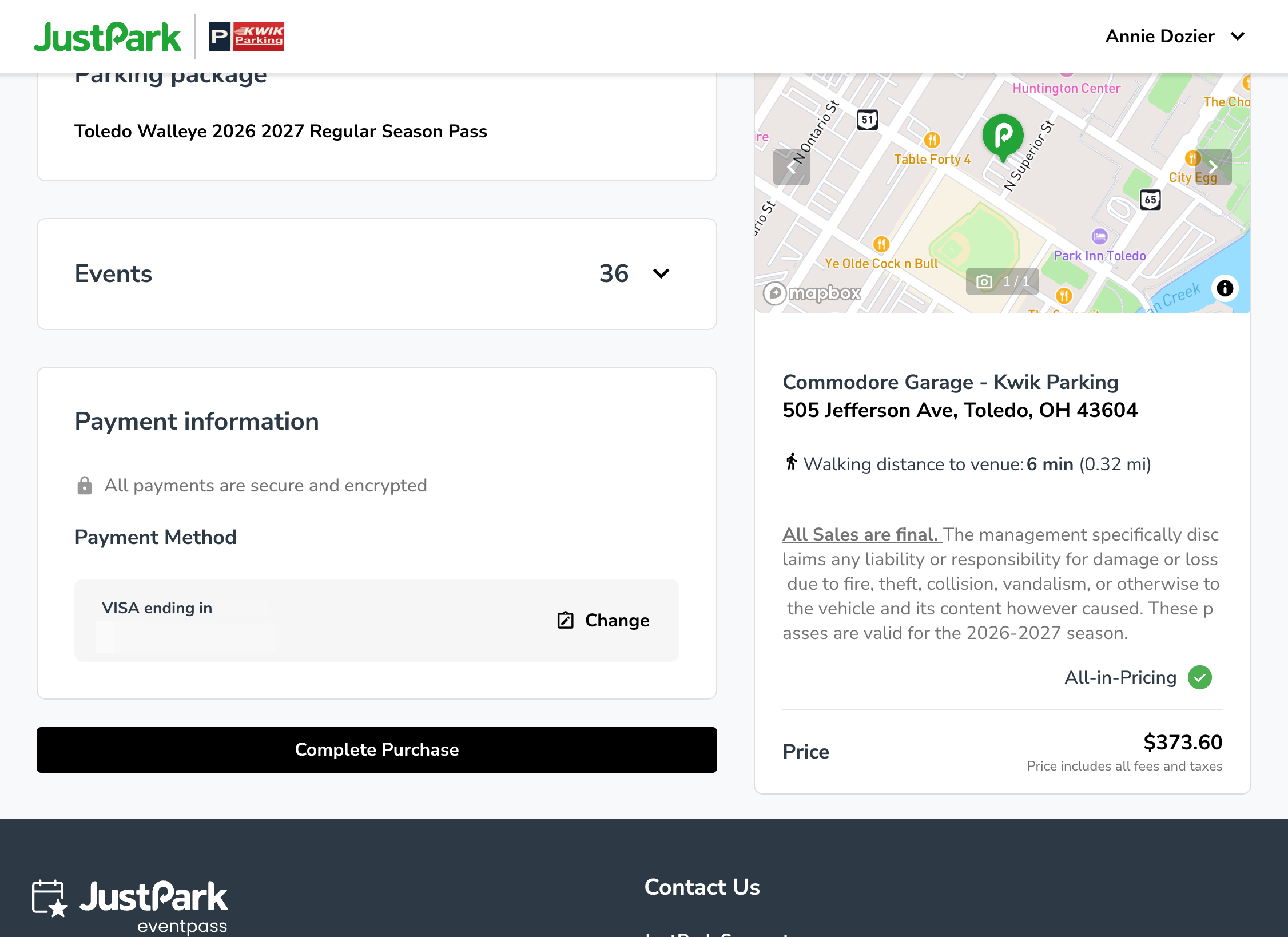 You will then be prompted to complete your purchase, and you will receive your barcode via email. You can also see the barcode under 'My Passes' in your JustPark account. You will only get ONE barcode for the entire season. It will be valid for ALL g