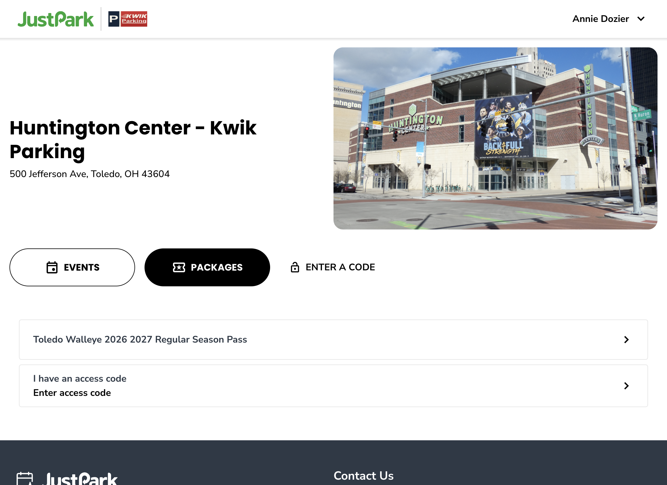 Go to the Huntington Center parking website. From here, switch from EVENTS to PACKAGES. You will find the 2026 - 2027 Regular Season Pass package available for purchase here.