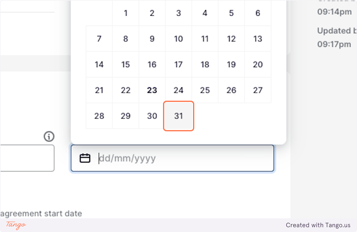 Enter the Vacate Date or the date Rent Charges are to end