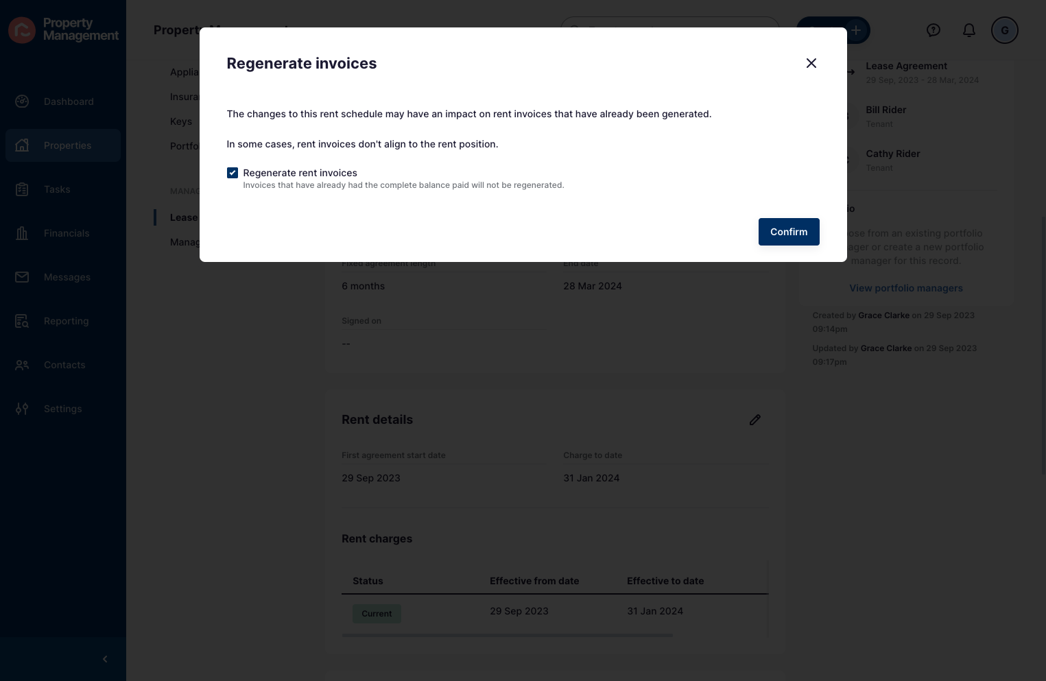 Check Regenerate rent invoices