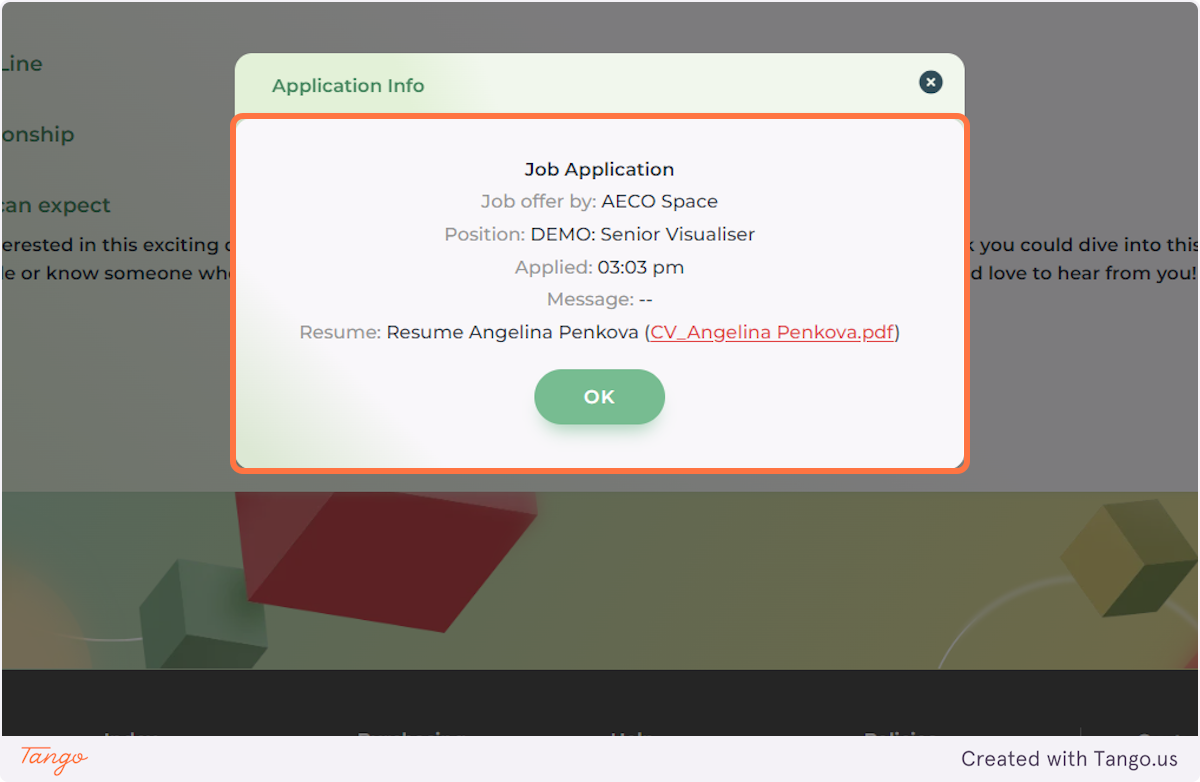 Here's a sample window showing how your Application Info could look like.
