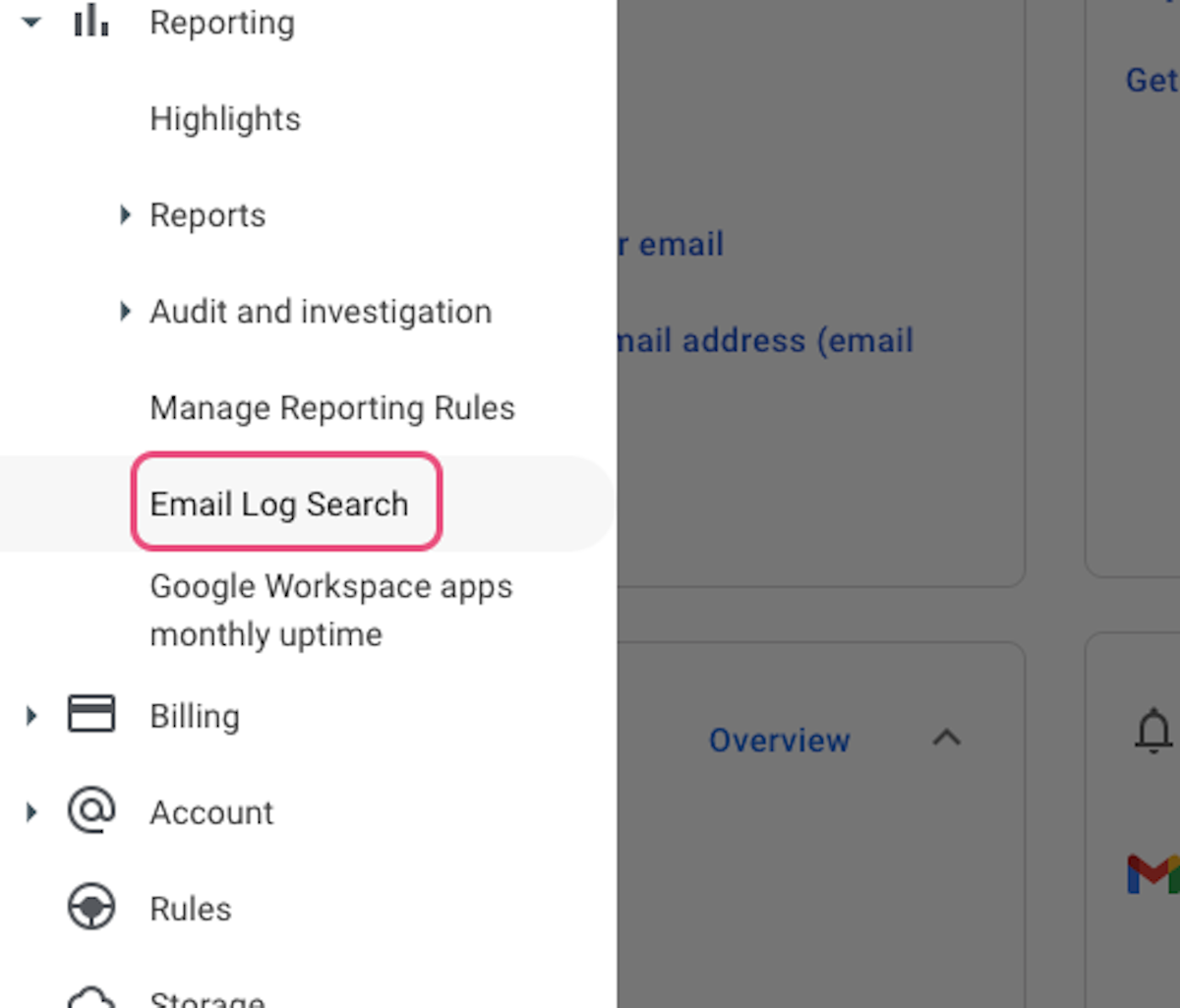 Click on Email Log Search