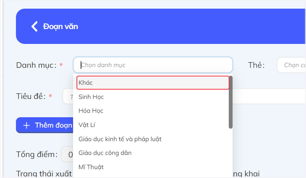 Nhấn chọn môn học