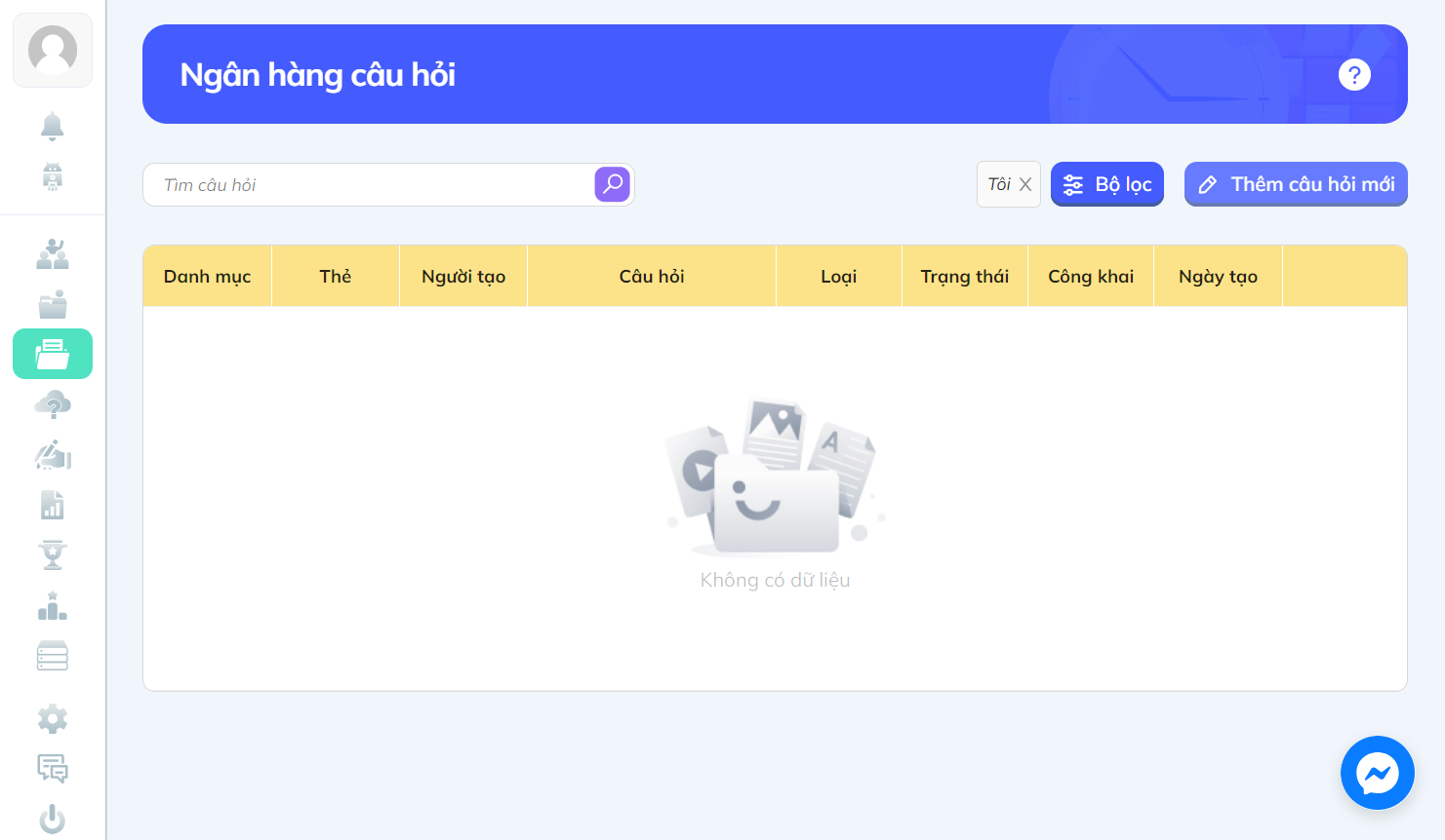 Nhấn chọn "Thêm câu hỏi mới" để chọn dạng câu hỏi