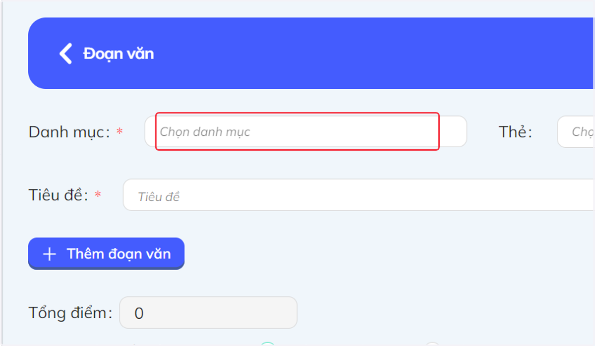 Nhấn vào "Danh mục". Sau đó chọn tên môn học tương ứng