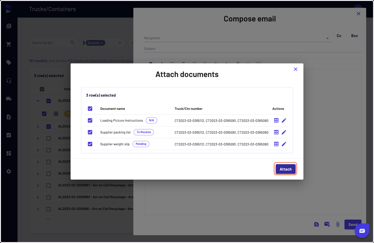 After having selected the documents, click on "Attach"