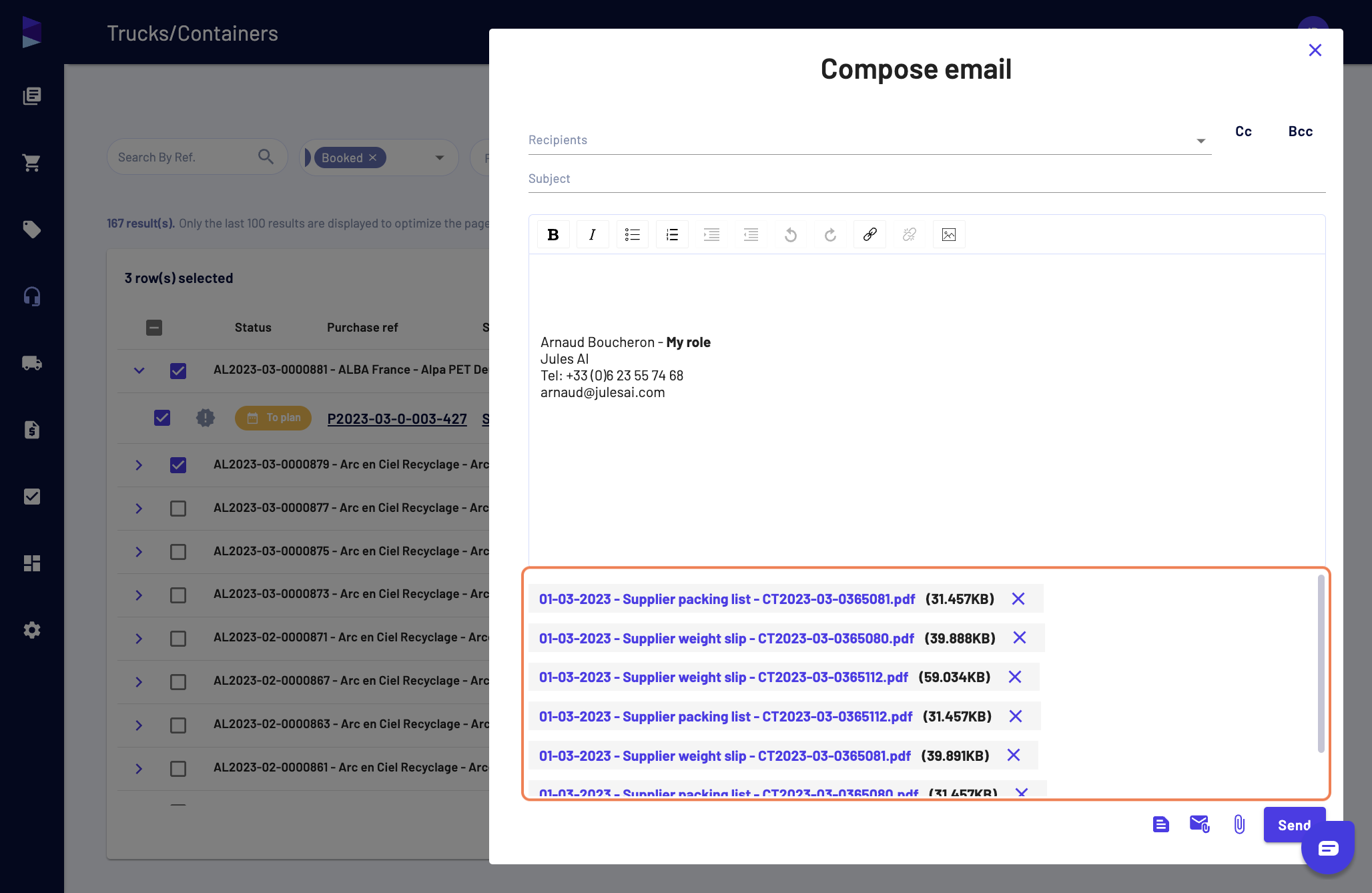 You can see the documents properly attached to the email