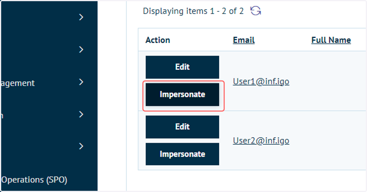 Next, we will impersonate our two customer accounts to see how this configuration appears on the fron-end