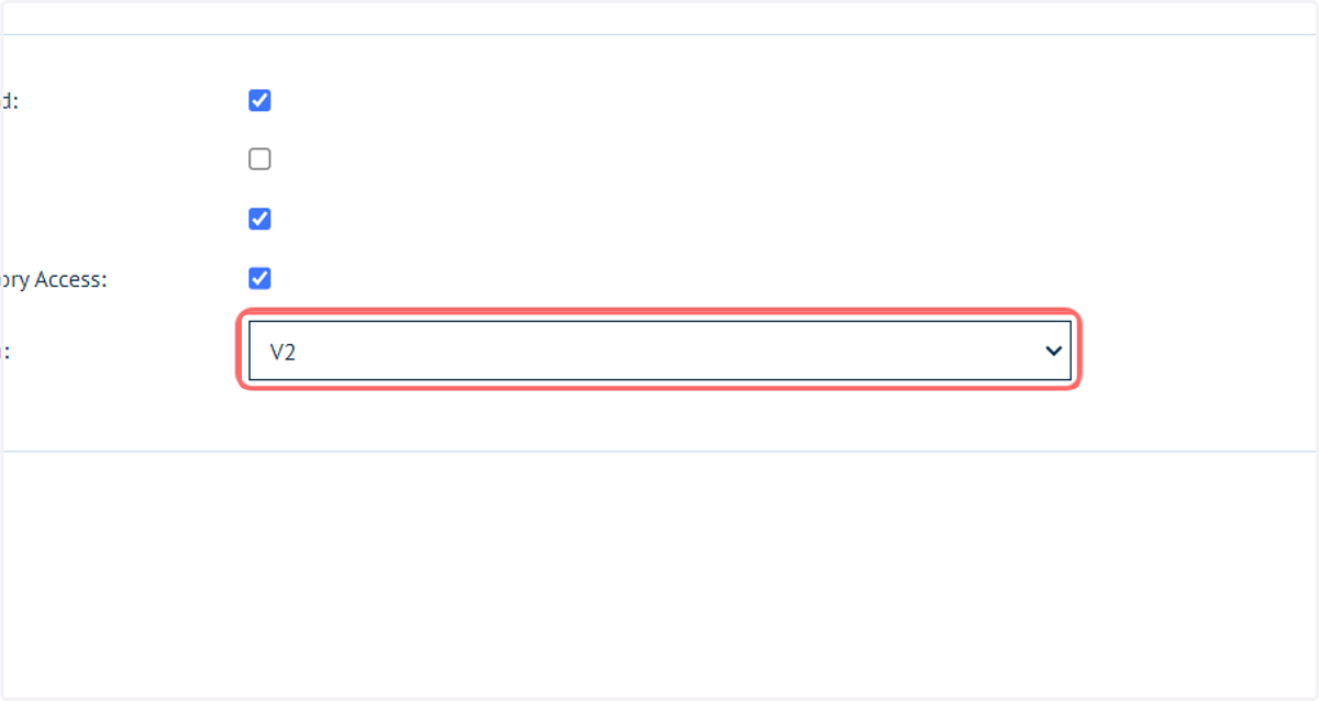 Select V2 from Access permission version