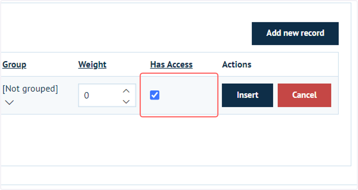 Use the Has Access checkbox to specify whether access is granted or denied if the scope and target conditions are met