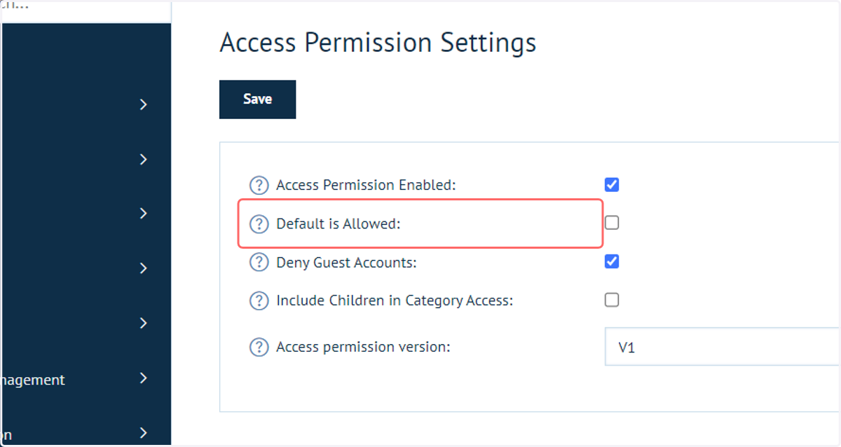 Click on Default is Allowed: