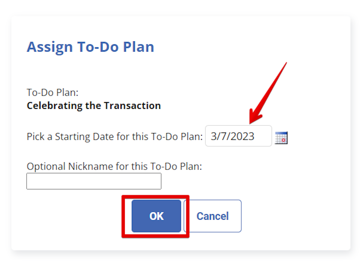You will be given the option to pick a start date for this plan. Click 'Ok'