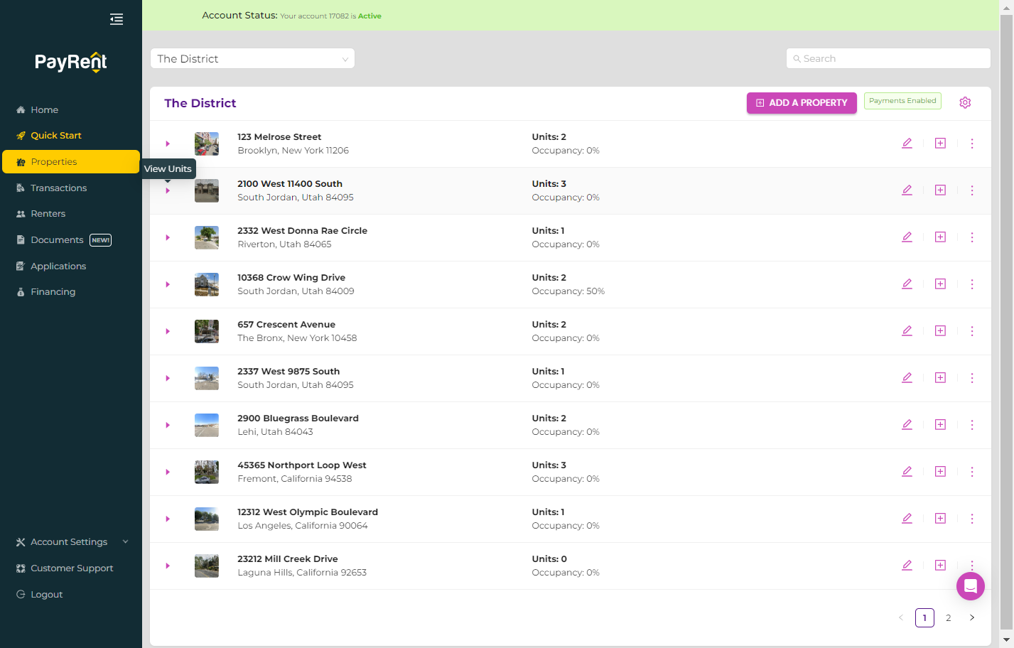 Search for the property and click "expand" to view the units.