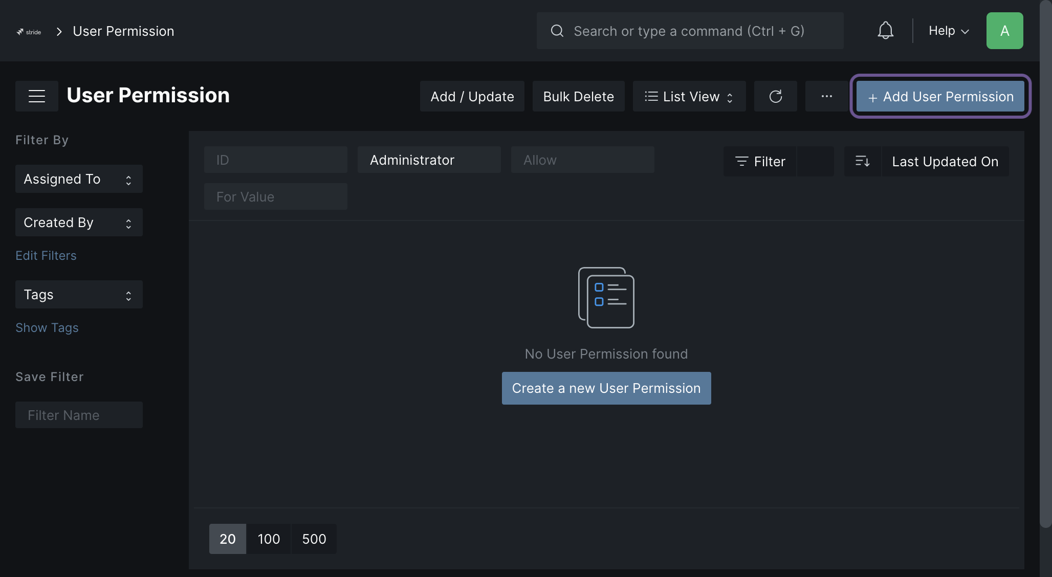 Click on Add User Permission