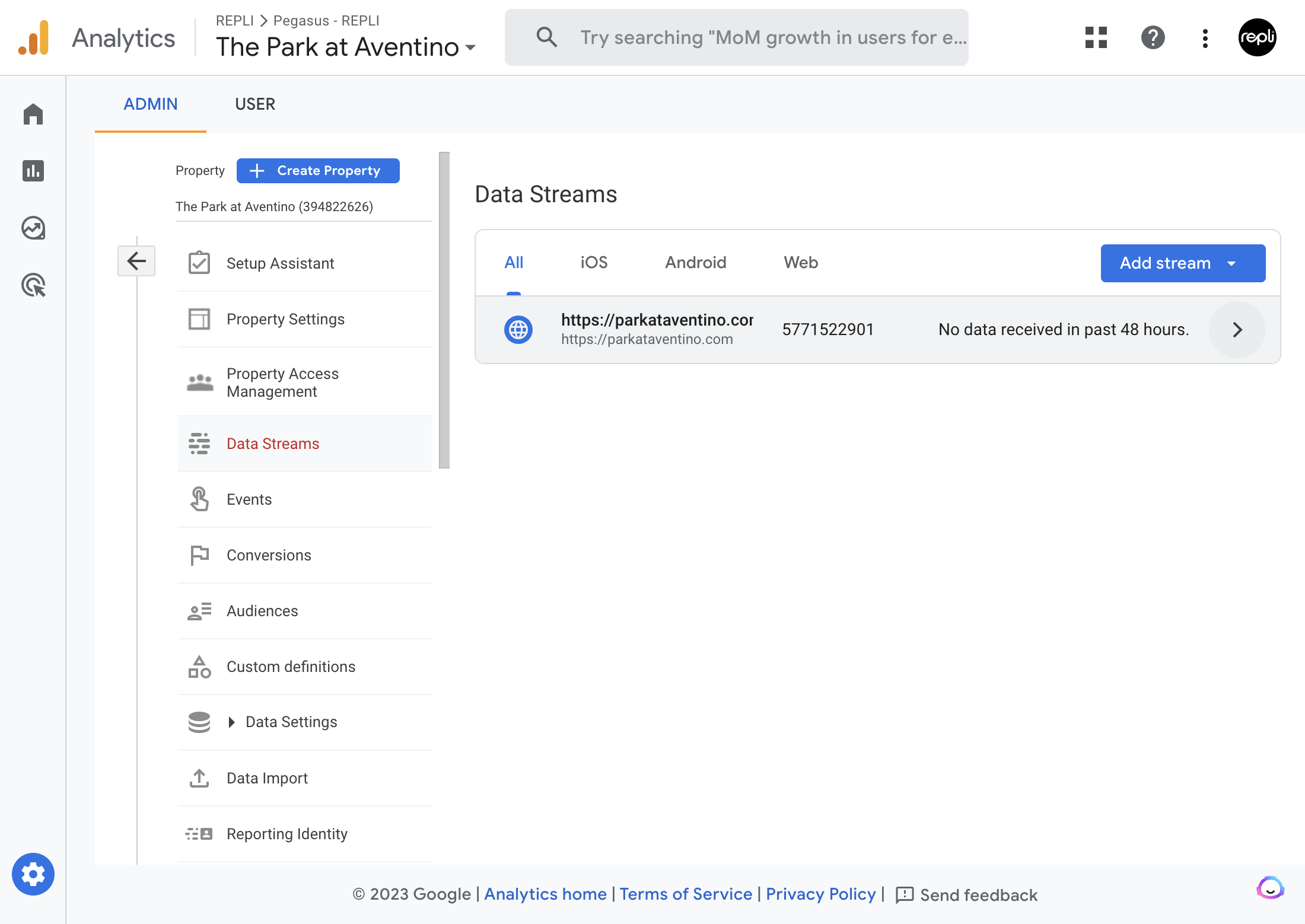 Click on Web Data Stream
