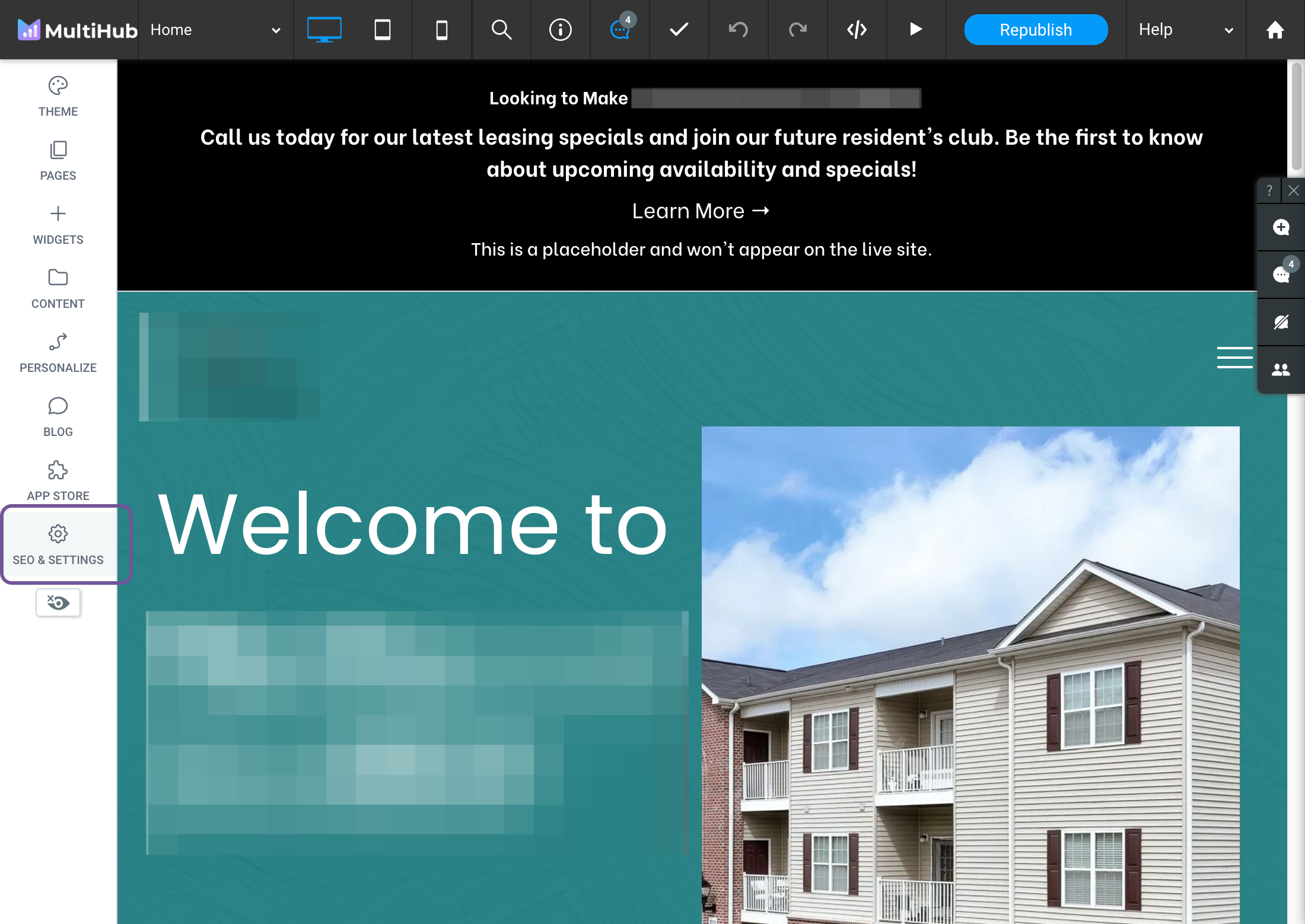 Click on SEO & SETTINGS on the left side menu