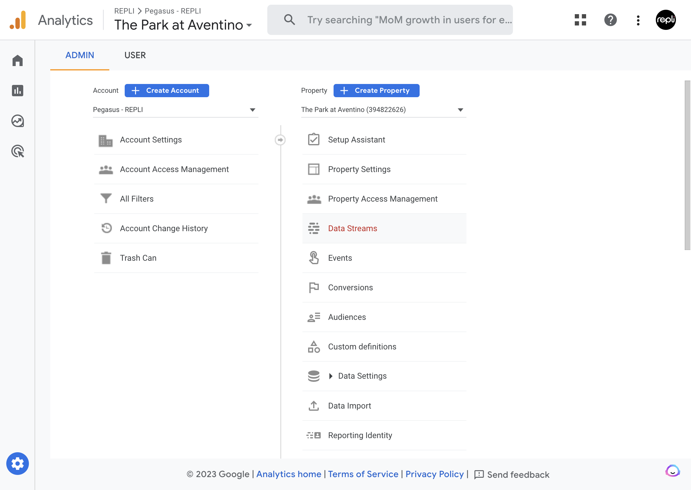 Click on Data Streams
