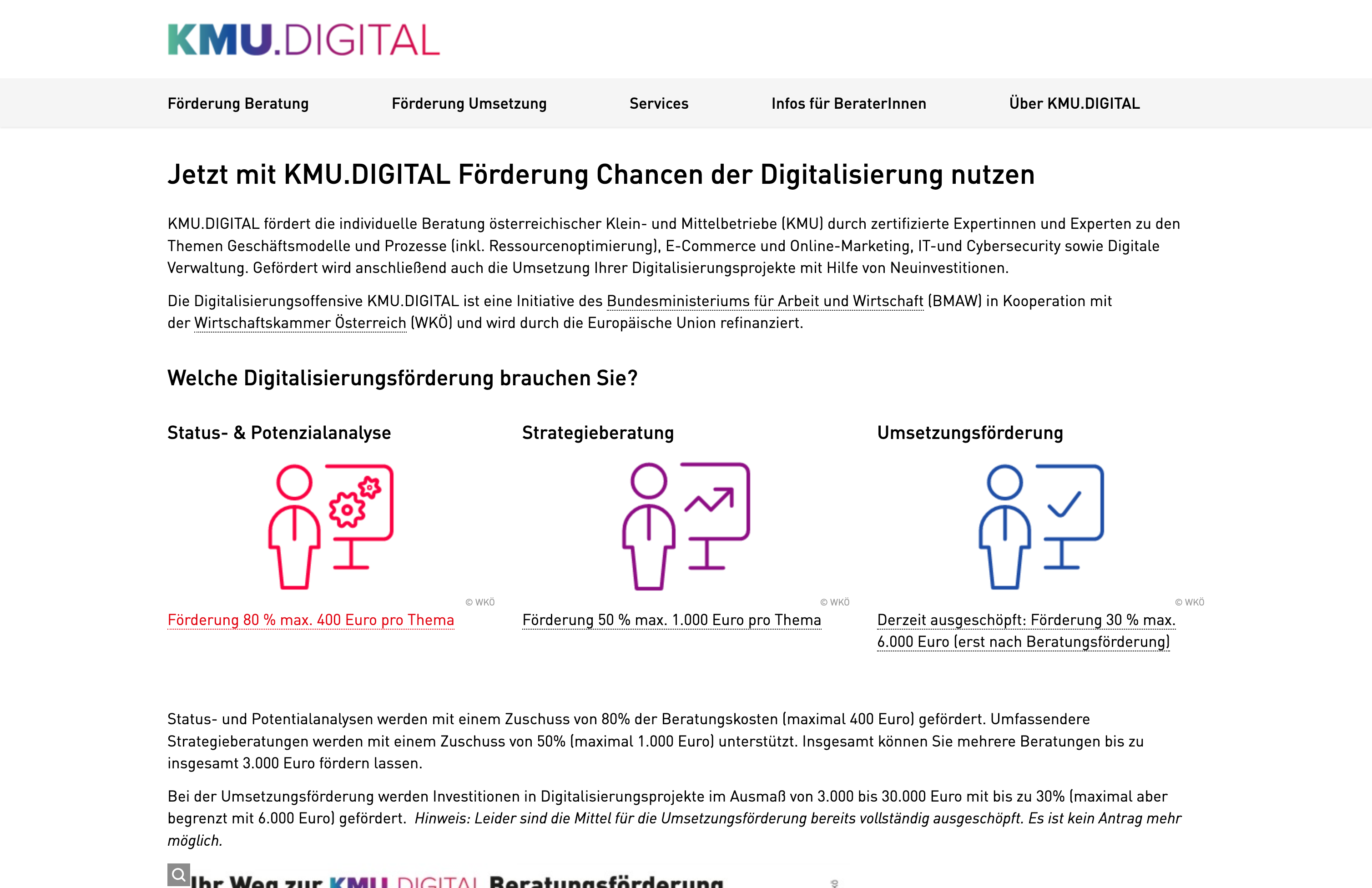 Klicken Sie auf Förderung 80 % max. 400 Euro pro Thema