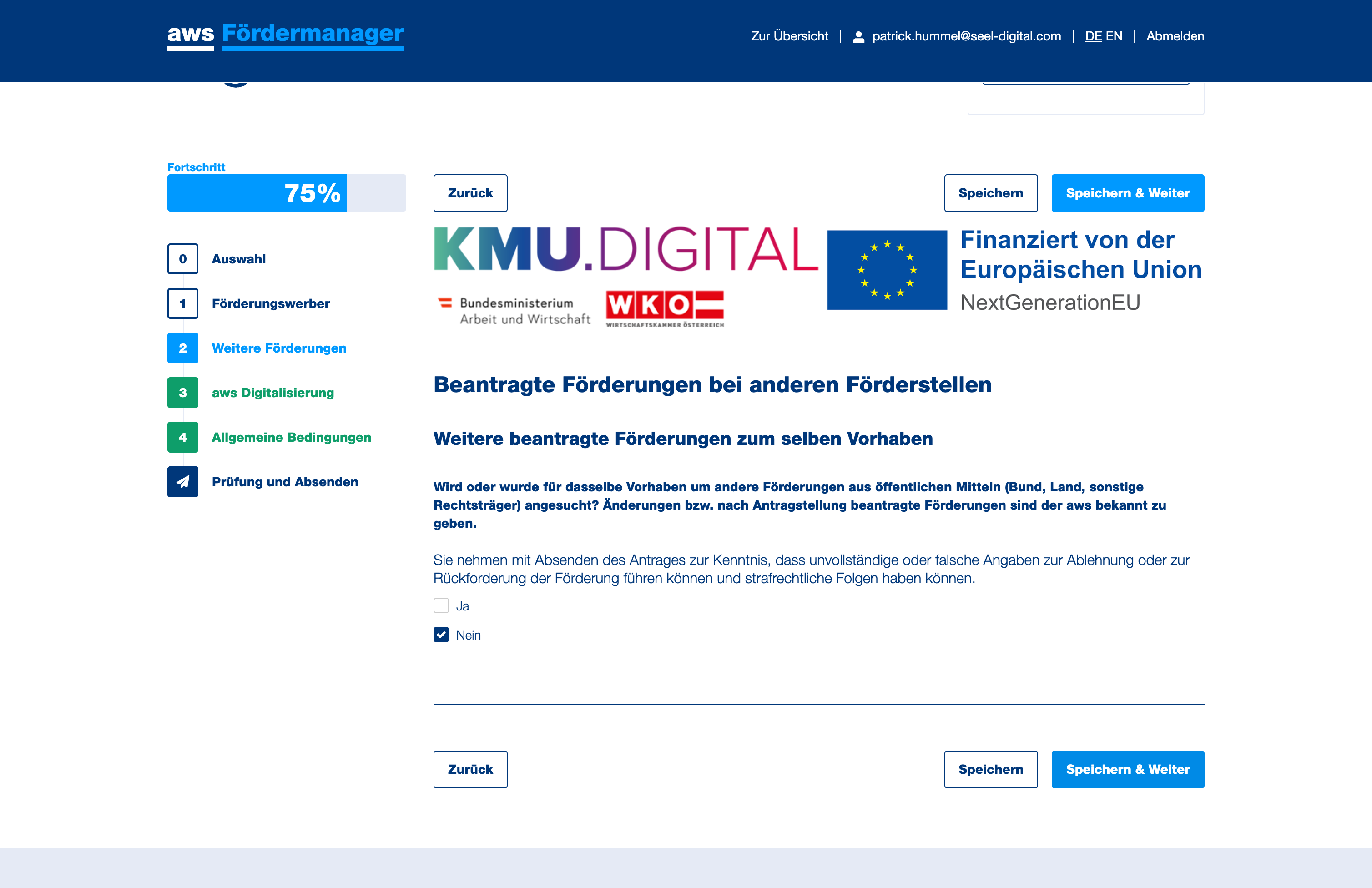 Klicken Sie auf "Speichern & Weiter".