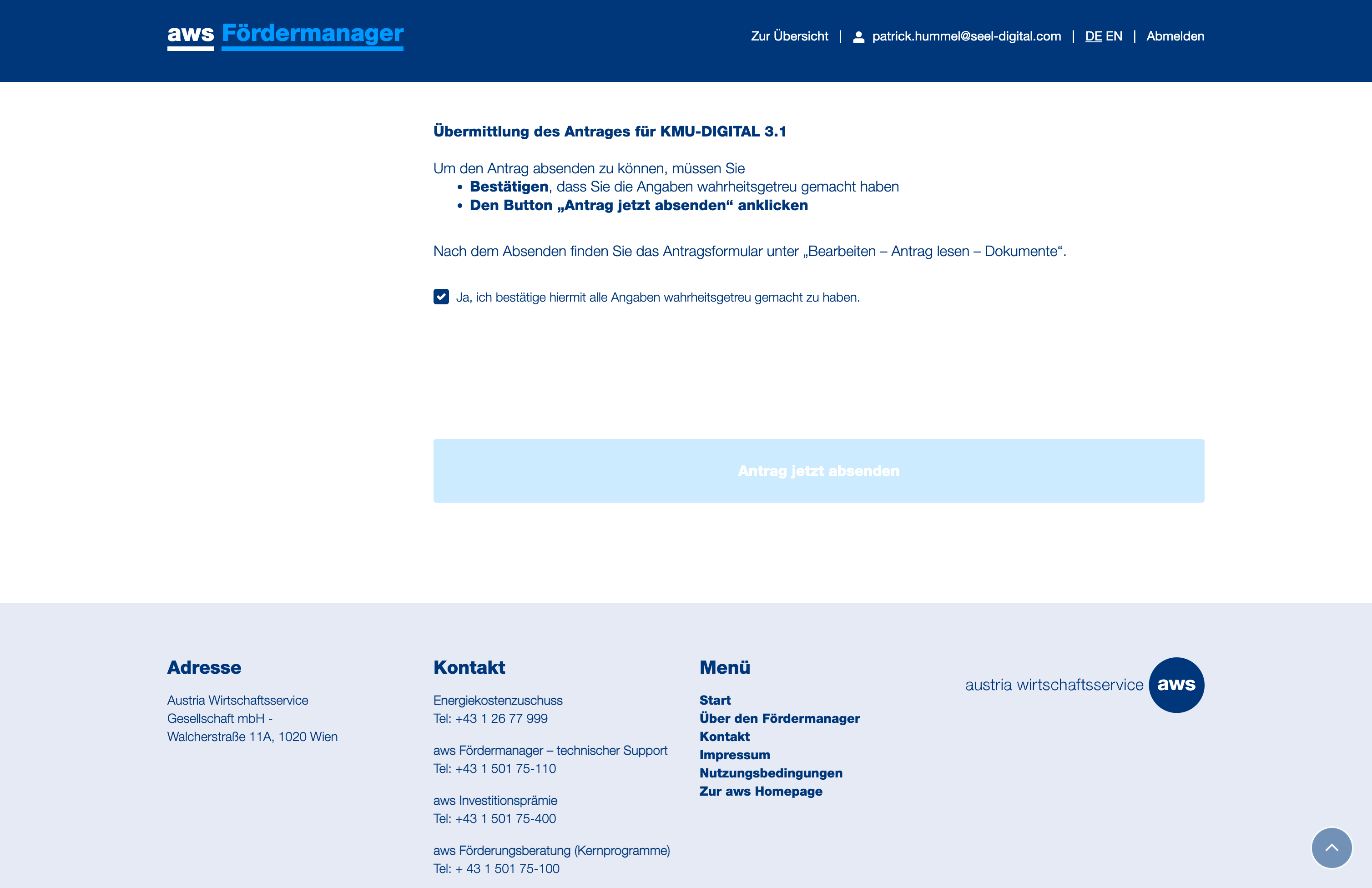 Klicken Sie auf "Antrag jetzt absenden".