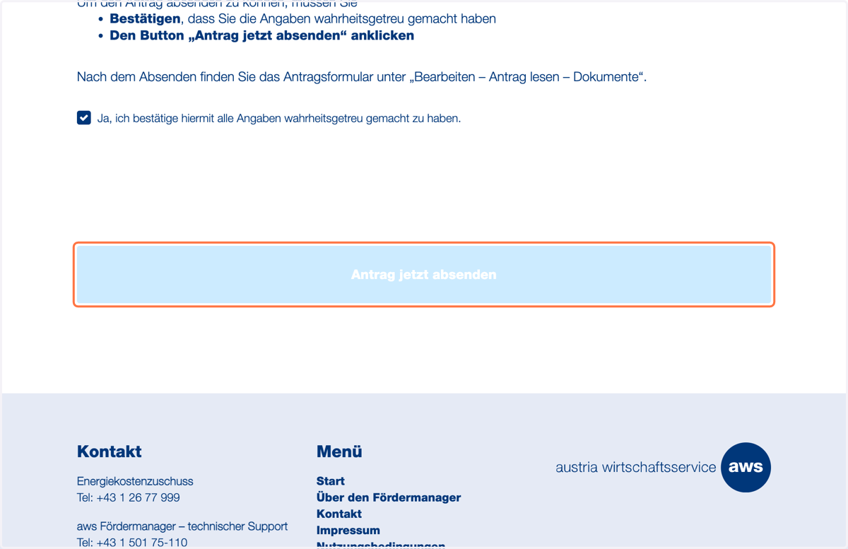 Klicken Sie auf "Antrag jetzt absenden".