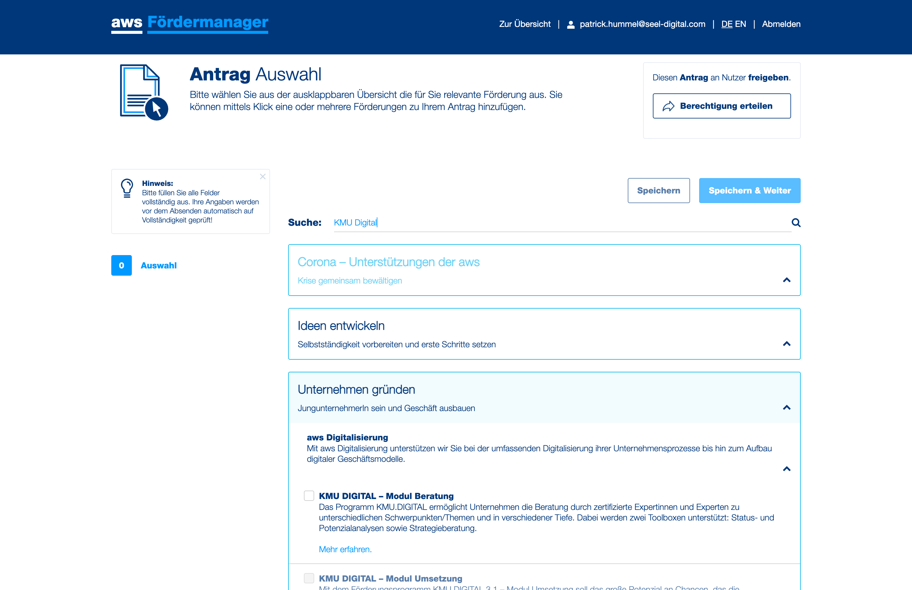 Tippen Sie "KMU Digital" ein.