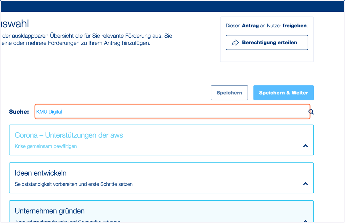 Tippen Sie "KMU Digital" ein.