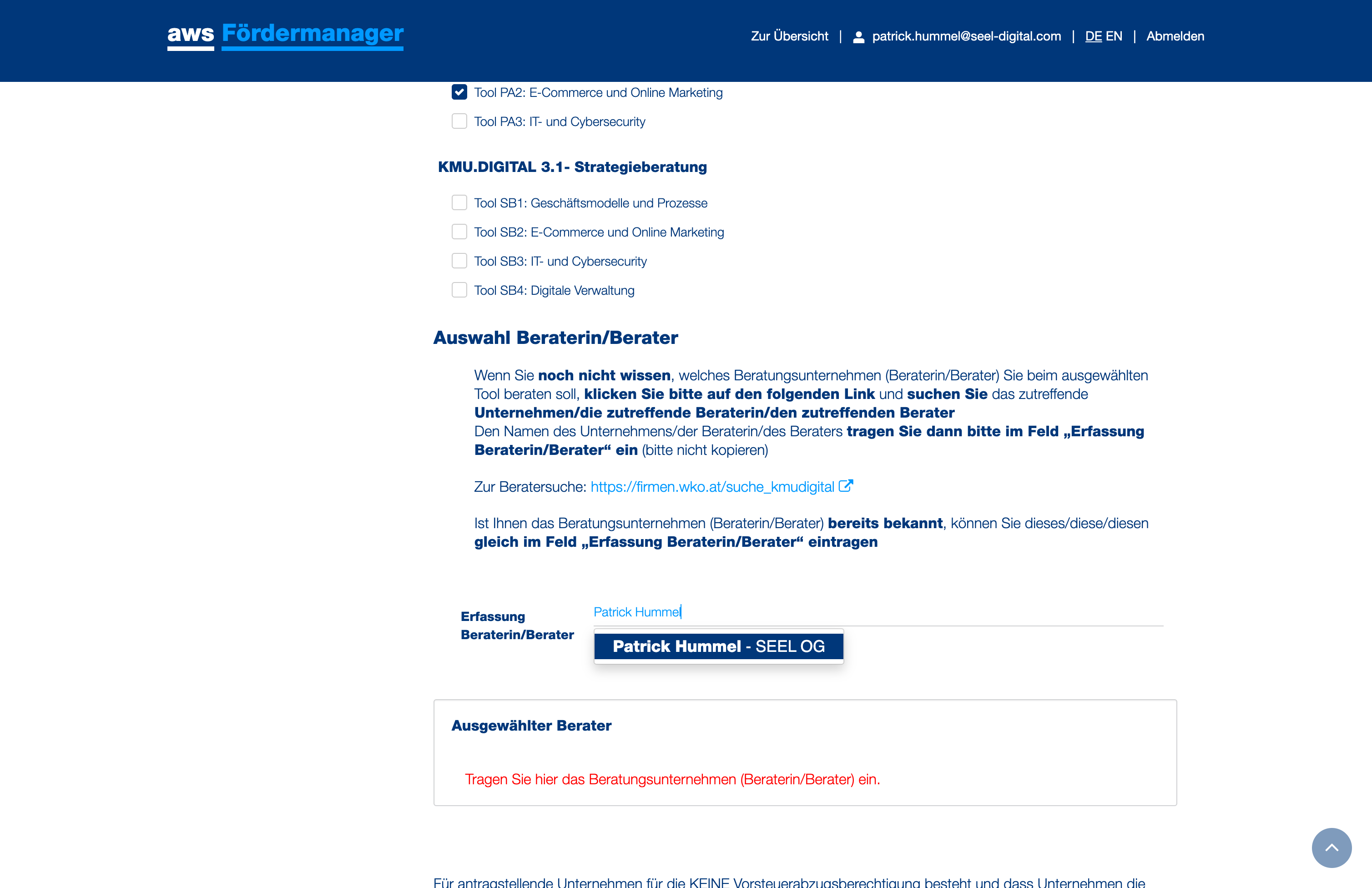 Tippen Sie "Patrick Hummel" ein und wählen Sie die Option aus.