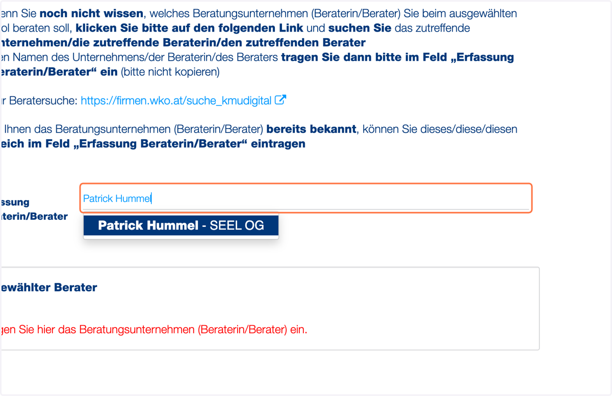 Tippen Sie "Patrick Hummel" ein und wählen Sie die Option aus.