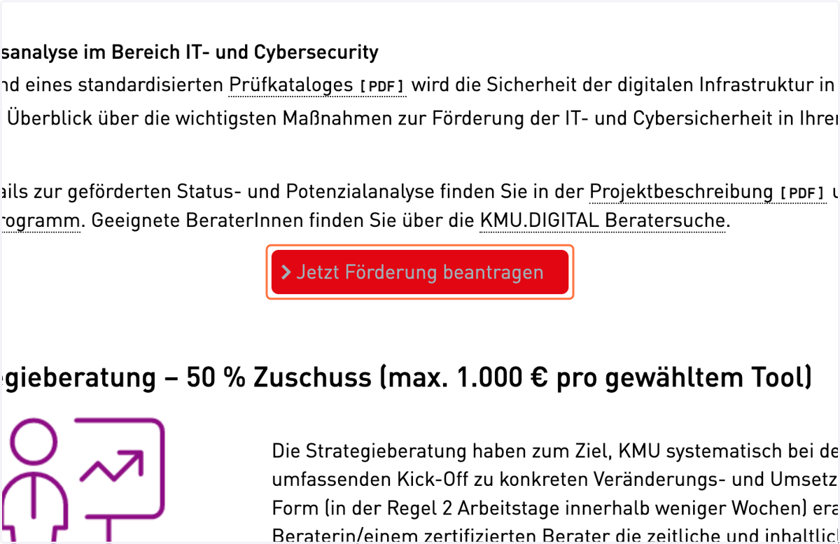 Klicken Sie auf "Jetzt Förderung beantragen"