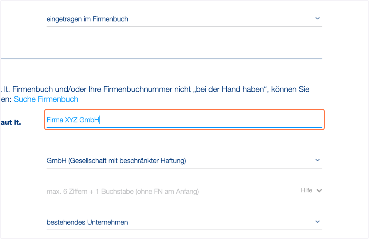 Geben Sie Ihre Unternehmensdaten ein.