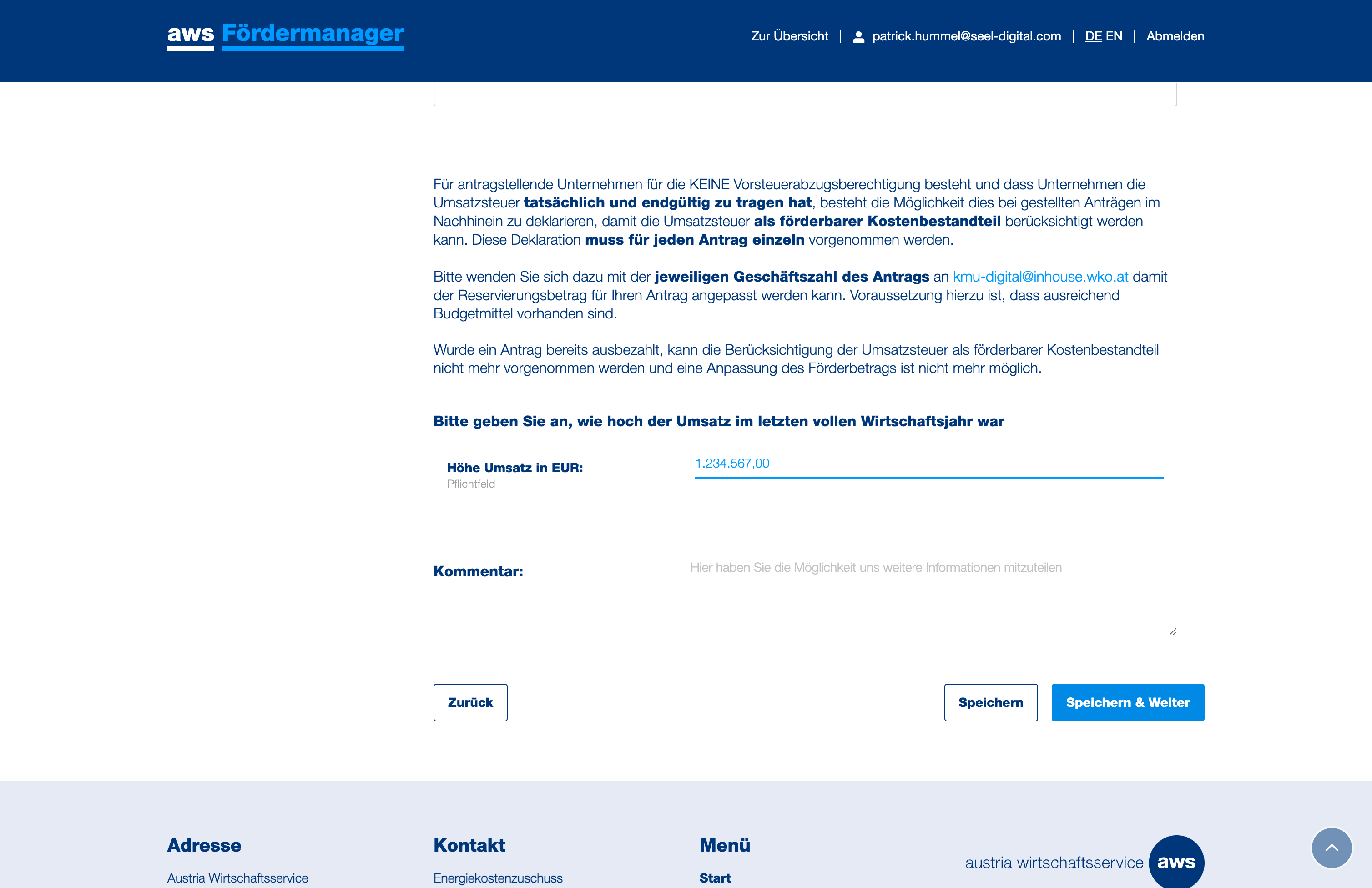 Klicken Sie auf "Speichern & Weiter".