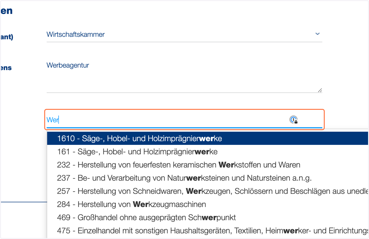 Geben Sie den Gegenstand Ihres Unternehmens und die Branche an. Sollten Sie sich unsicher, können Sie beim Gewerbeschein oder dem Firmenbuchauszug nachsehen.