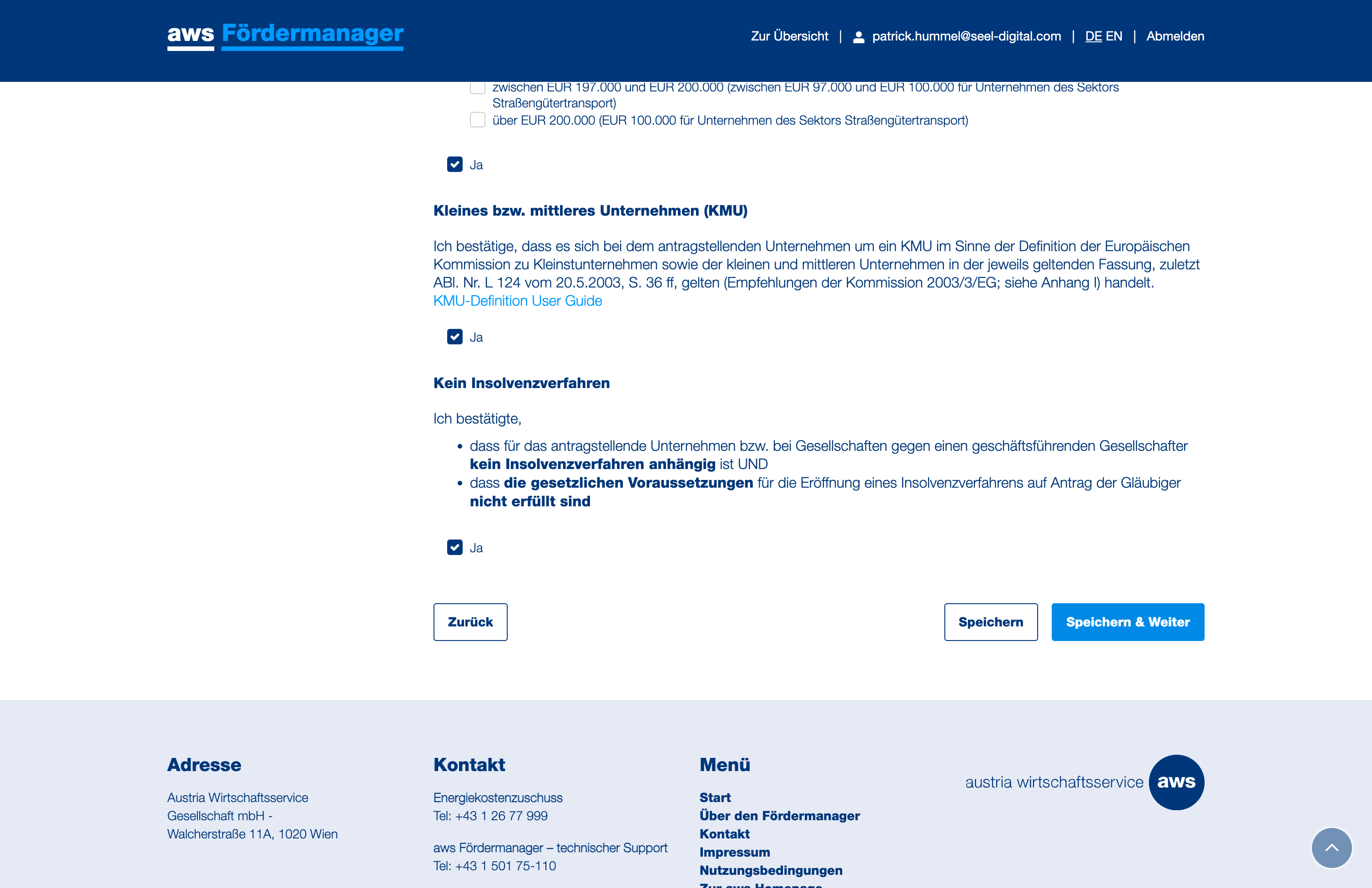 Klicken Sie auf "Speichern & Weiter".