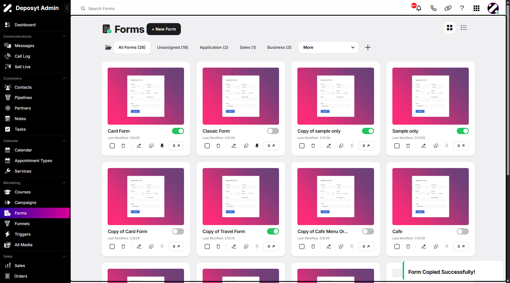 Step 6: A pop-up notification will appear, confirming that the form was successfully copied.