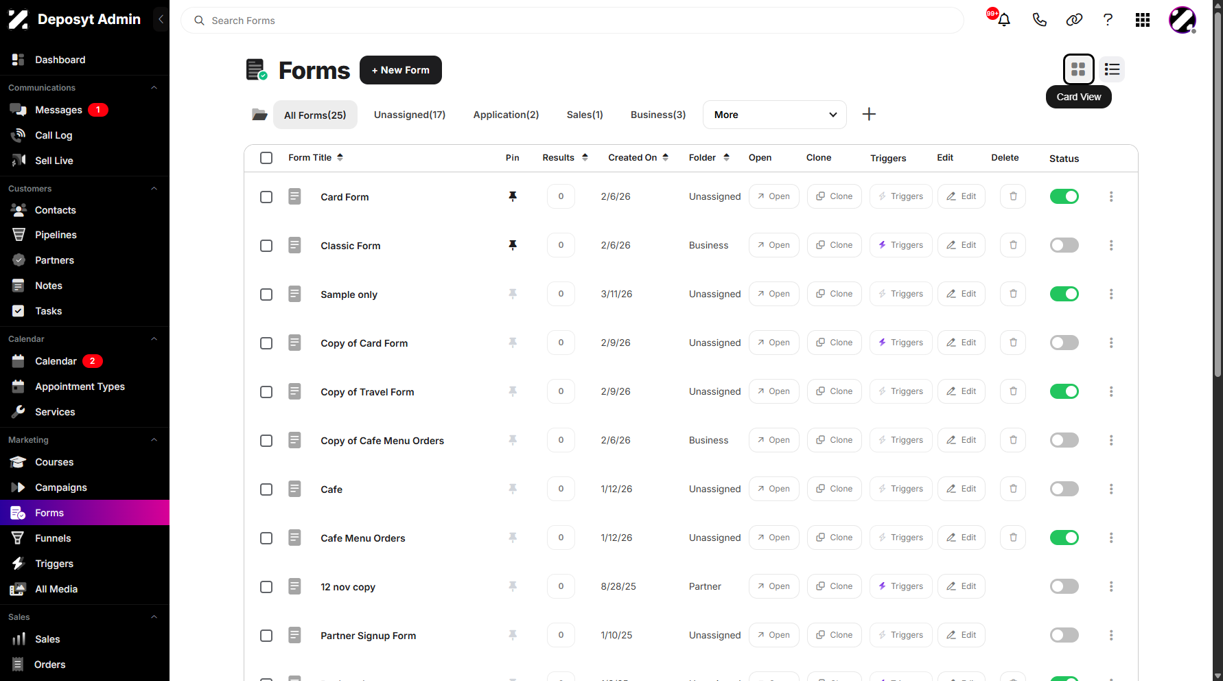 Step 3: Click on Card View to navigate.