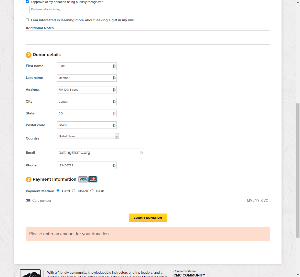 Click on "Submit Donation"