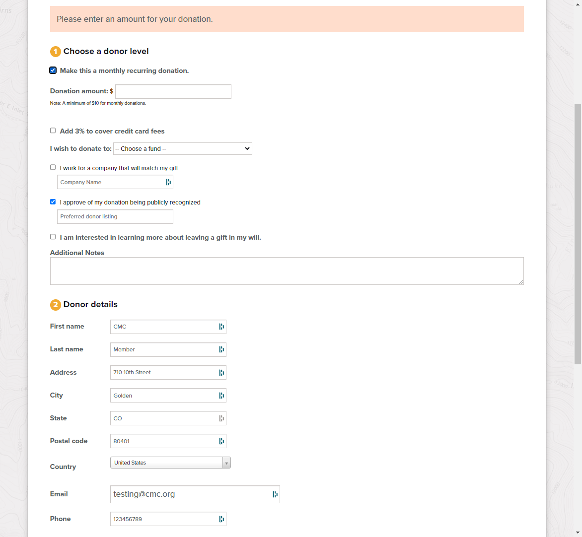 Select "Make this a monthly recurring donation"
