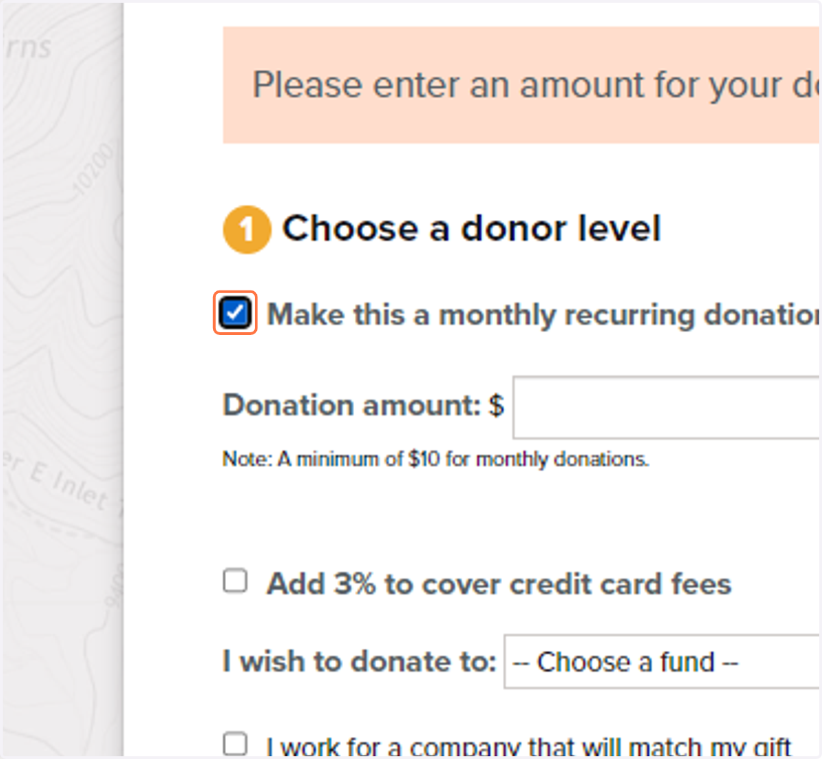 Select "Make this a monthly recurring donation"