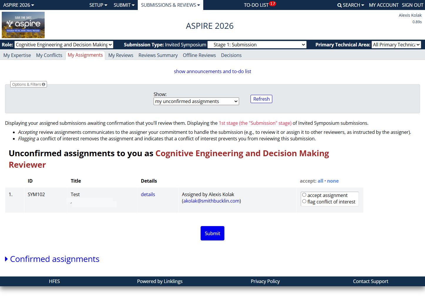 In the initial assignment stage, you'll only see the Title of the submission. You do not need to click the details link; no additional relevant information is provided.