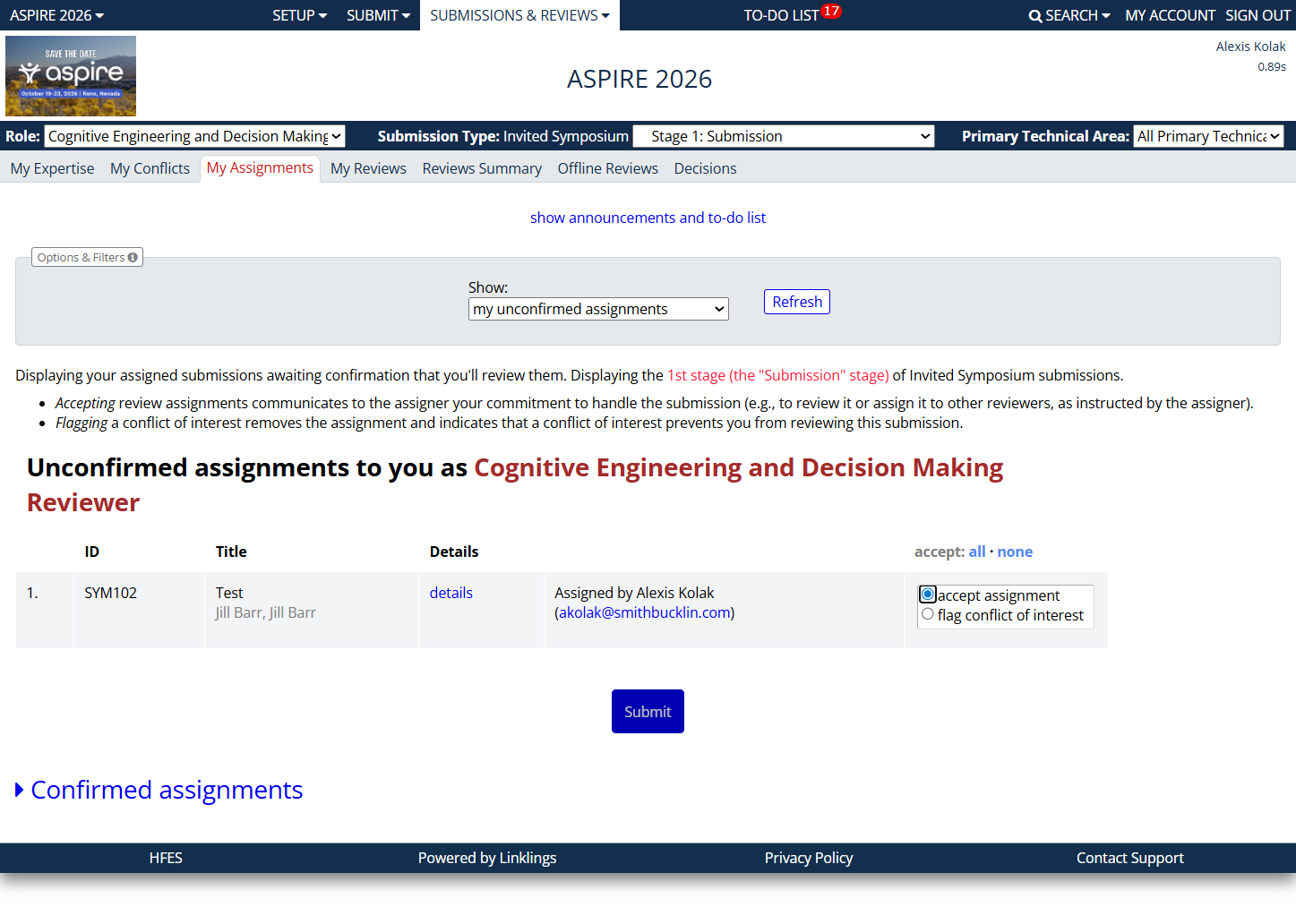 Click on Submit to accept your assignments.