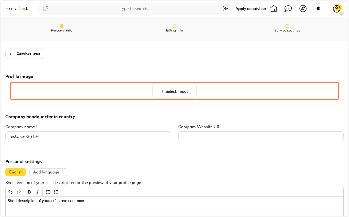 As a first step, please upload a profile picture of yourself, which will be publicly visible on your profile later.